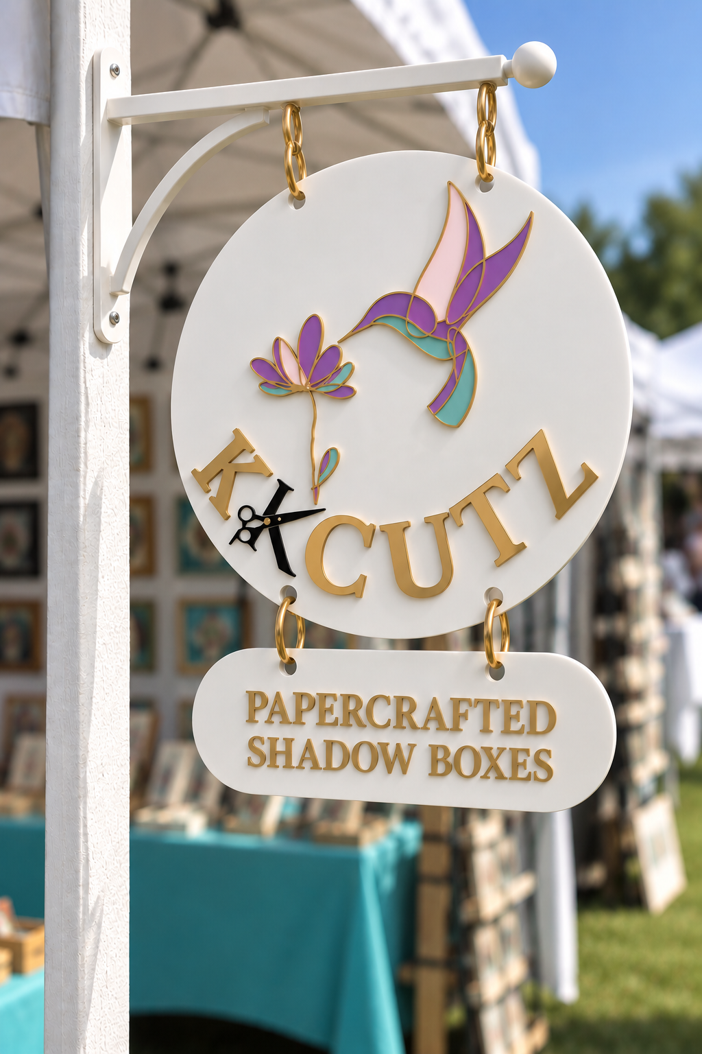 16” round hanging sign with extra tall bracket
