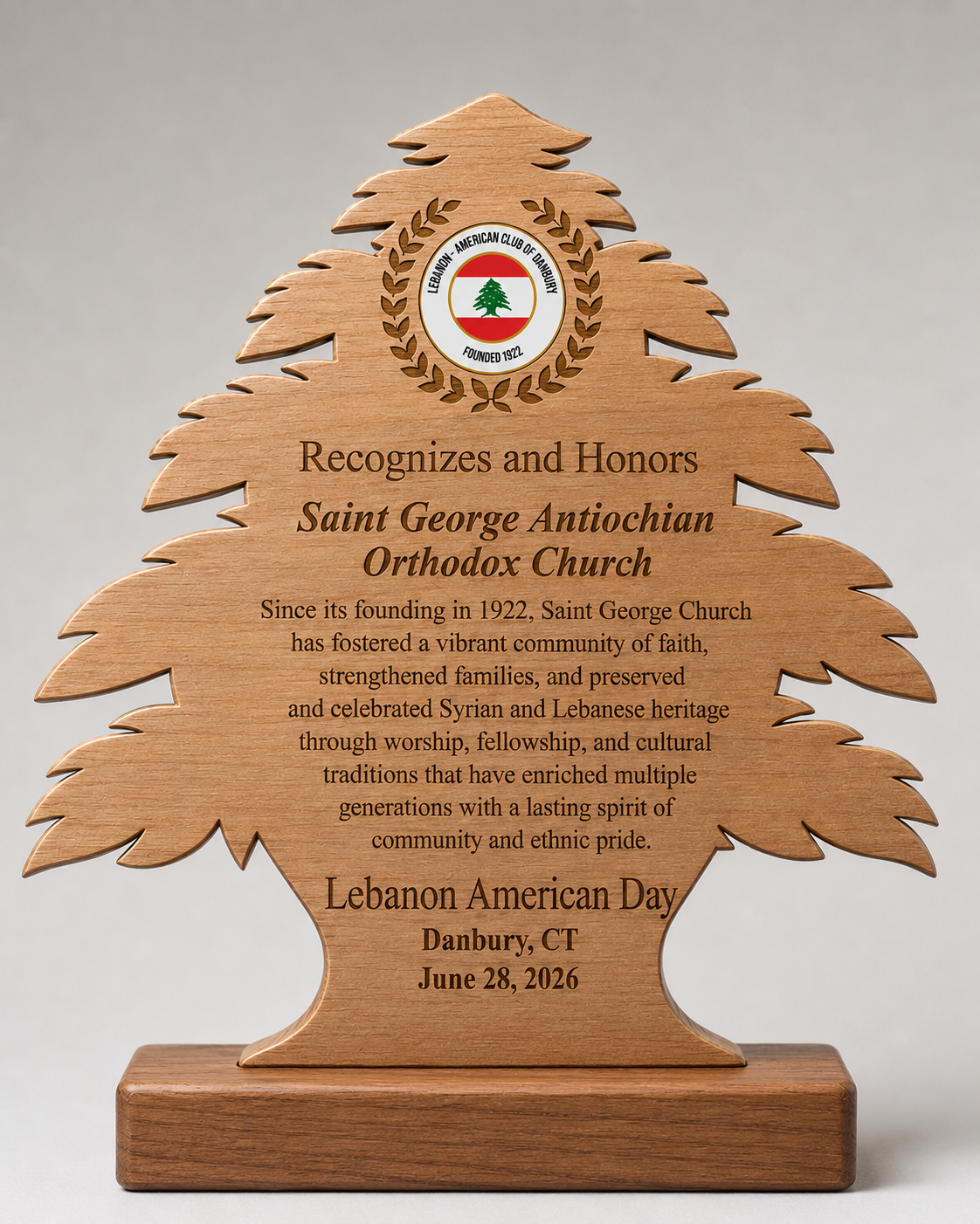 Cedar of Lebanon Custom Engraved Wood Award