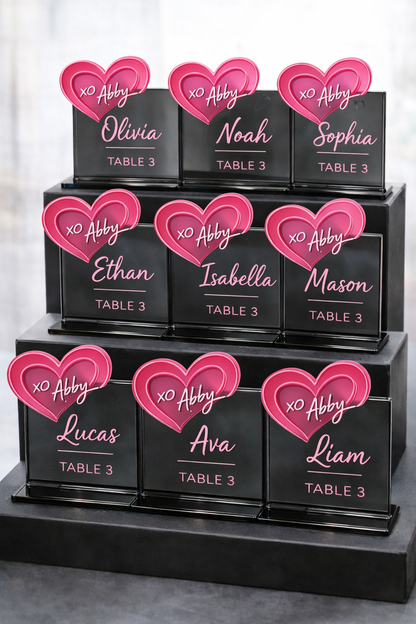 Personalized Acrylic Seating Card – “xo” Heart Design
