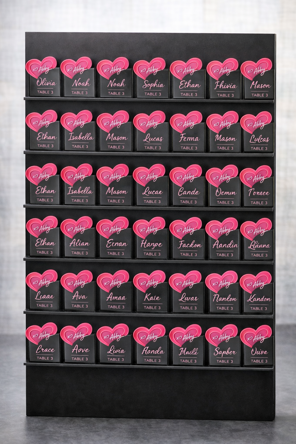 Personalized Acrylic Seating Card – “xo” Heart Design