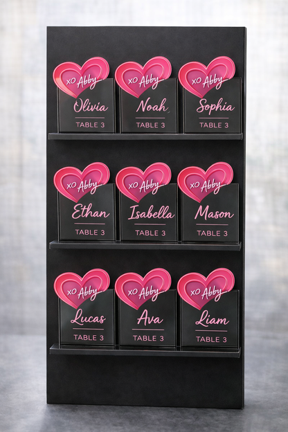 Personalized Acrylic Seating Card – “xo” Heart Design