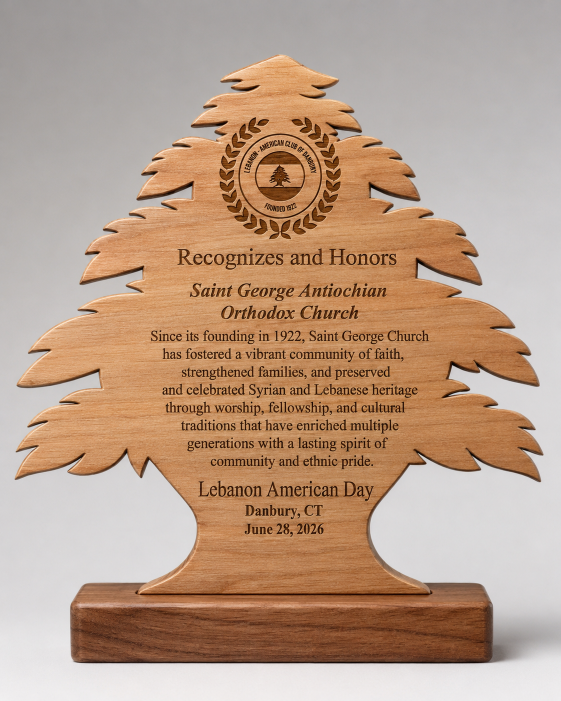 Cedar of Lebanon Custom Engraved Wood Award