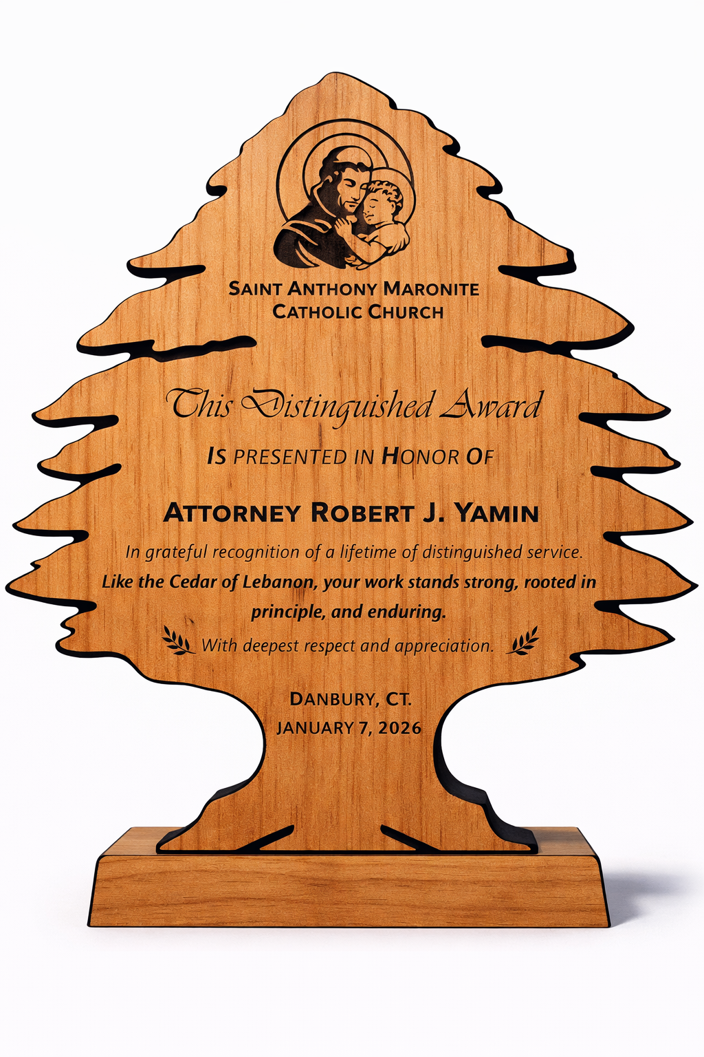 Cedar of Lebanon Custom Engraved Wood Award