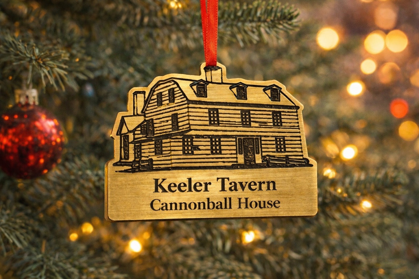 Acrylic Brass Keeler Tavern Cannonball House Ornament
