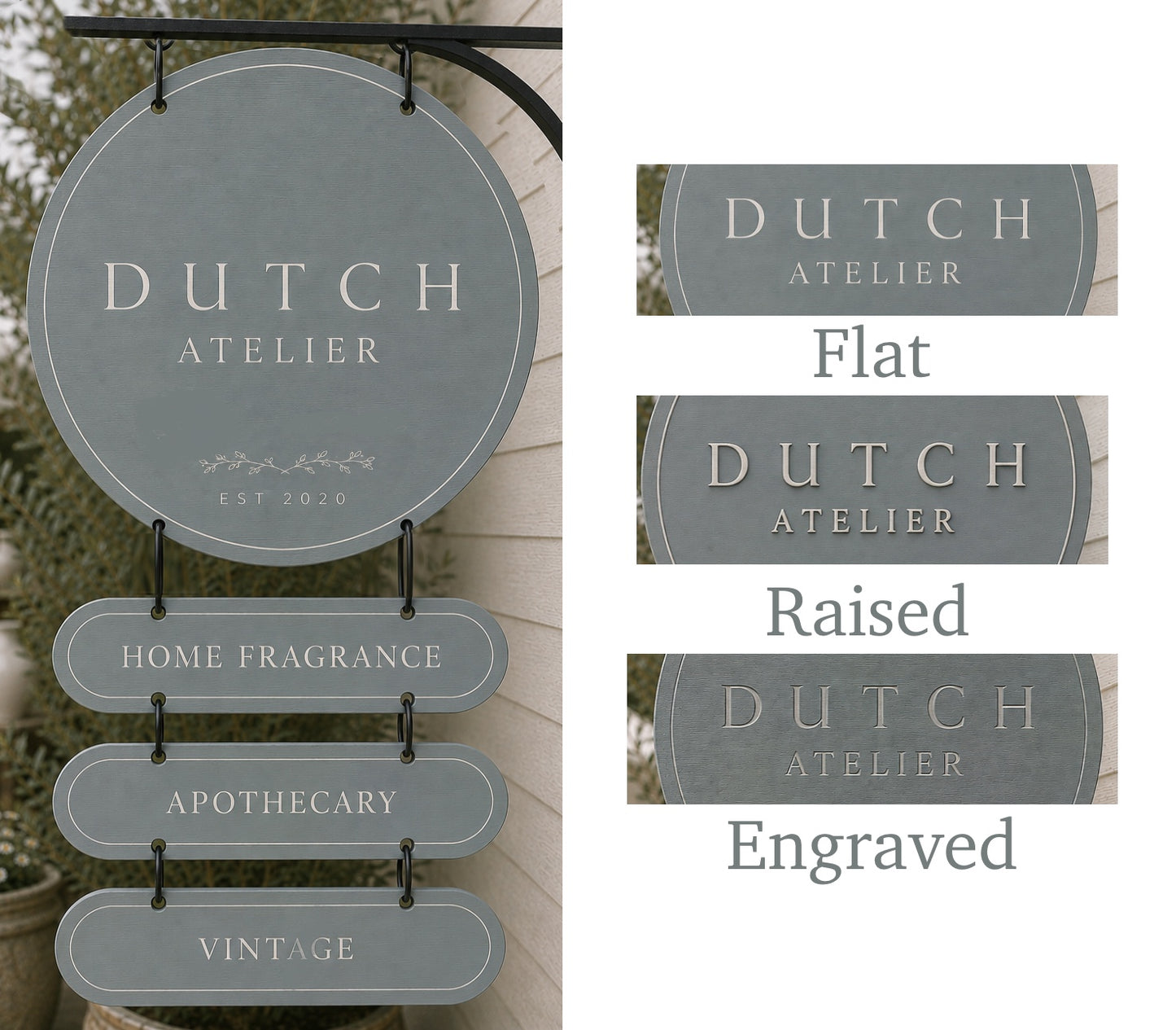 Painted Wood sign with three sub tiers