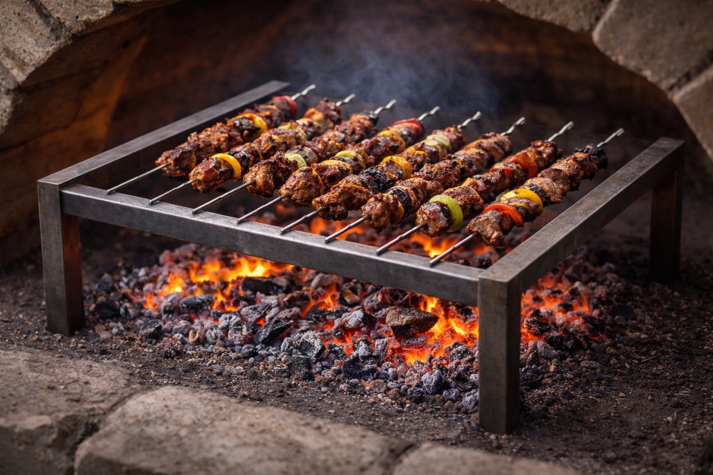 Open Tuscan grill for cooking kebabs